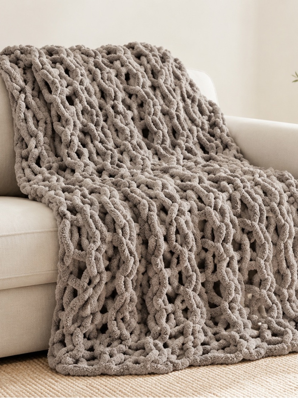 Cozy Chunky Knit Throw Blanket - Taupe